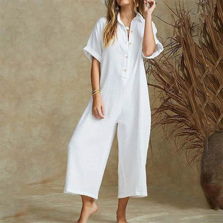 Summer Casual Workwear Jumpsuit Cotton And Linen Women's Trousers Spring Summer Elegant Office Lady Loose Simple Jumpsuits - AIAZ