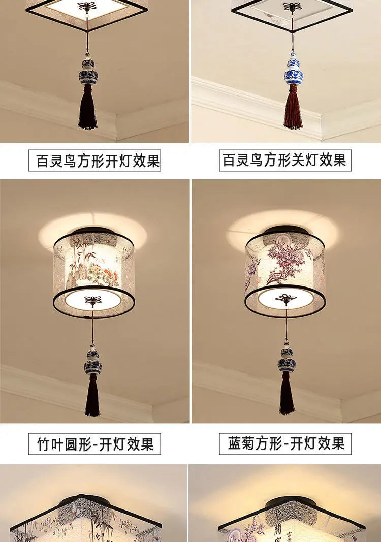 New Chinese Chandelier Lustre Ceiling Lamp Simple Corridor Chinese Painting Ceiling Lights Creative Suspendu Lotus Led Lighting