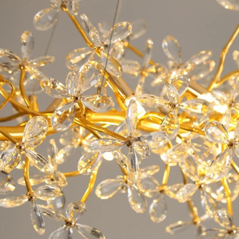 Modern Ceiling Chandelier Light Gold Crystal for Living Room Bedroom Transparent Flower Chandelier Indoor Lights Home Decor