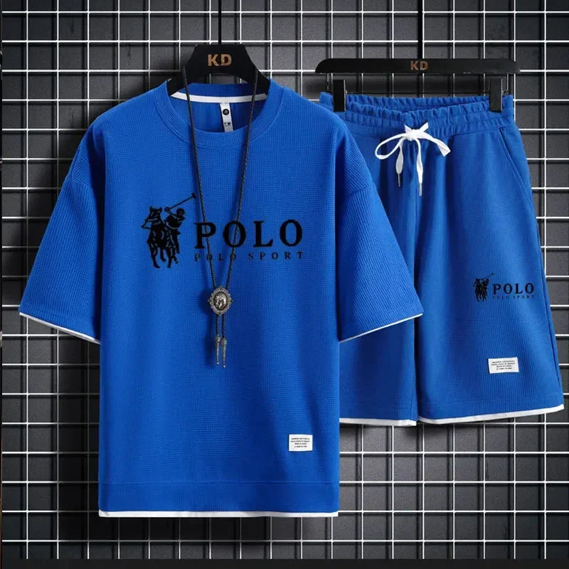 "2025 Men's Short-sleeved T-shirt + Sports Shorts Two-piece Summer Fashion Breathable Fitness Casual Jogging Set.