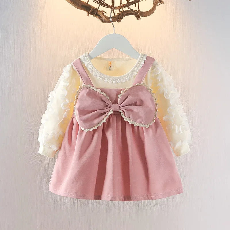Girls' Autumn Dress New Style Baby Girl Dress Stylish Children's Princess Dress Baby Clothes Autumn Big Bow