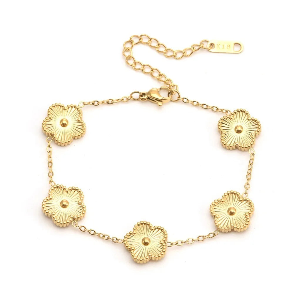 316L Stainless Steel Hot Selling Gold Plated Clover Charm Bracelet Luxury Five Leaf Flower Bracelets Jewelry For Women Gift