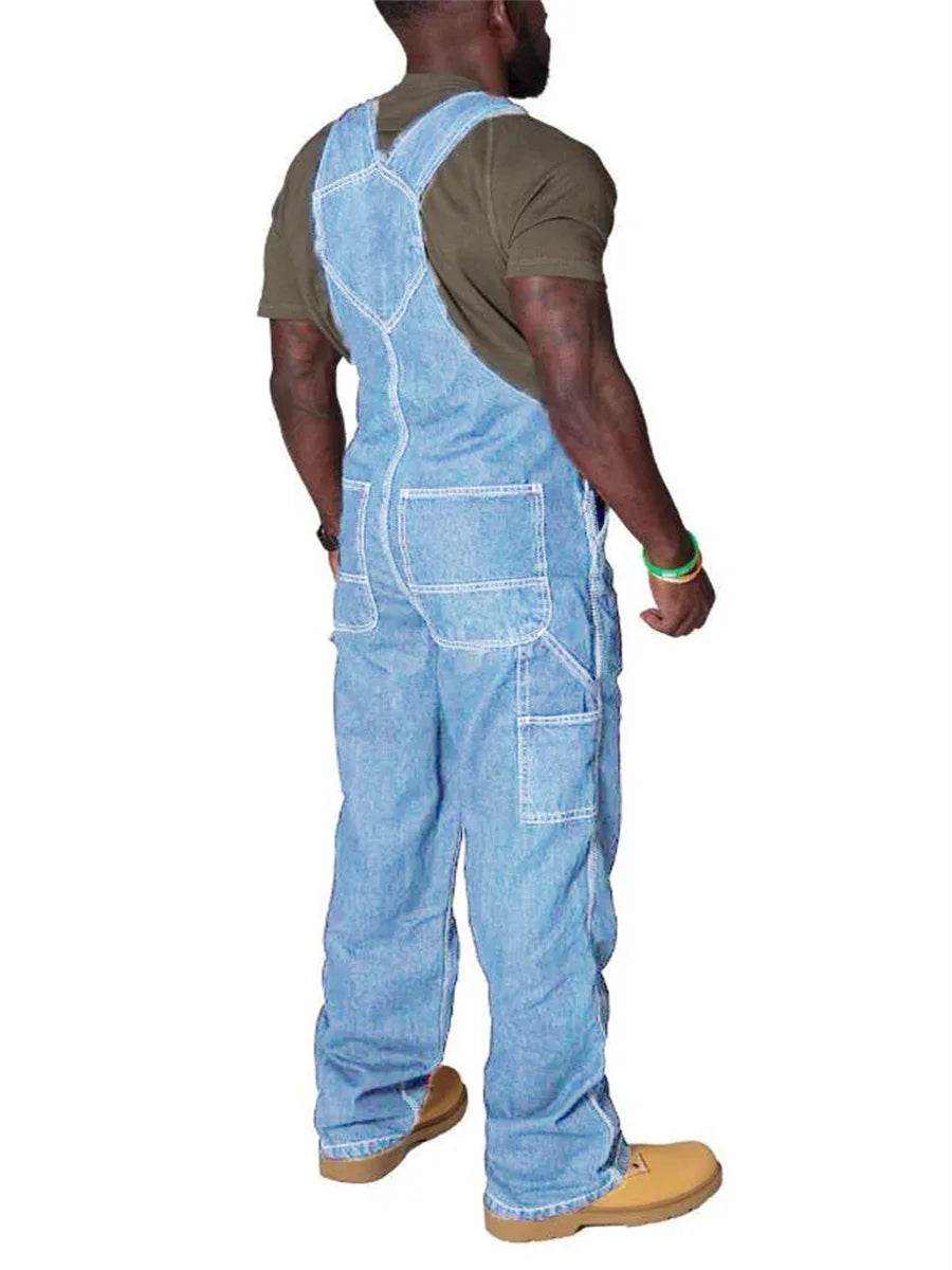 Mens Jeans Cargo Trousers Overalls for Men Fashion Denim Jumpsuit Oversized Bib Pants Men's Clothing Straight Streetwear - AIAZ
