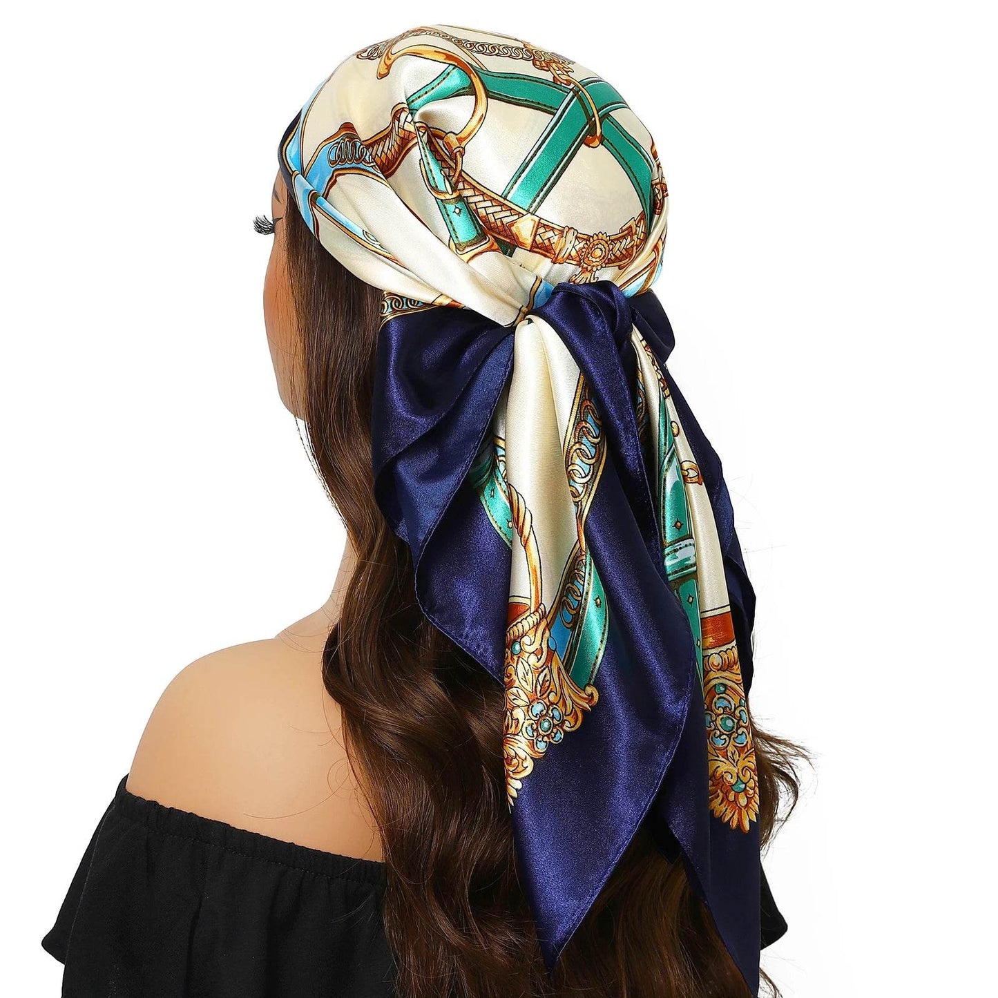 Head Scarf Women Luxury Brand Square 90*90cm Silk Foulard Satin Bandana Cheveux Soft Neckerchief Hijab Hair Scarves For Ladies - AIAZ