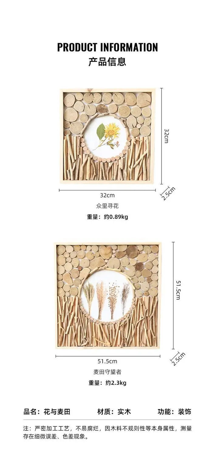 52x52cm 3D Flower & Wheat Field Building Blocks Wall Art - simple Creative Room Decor Aesthetic for Dining Room & Living Room