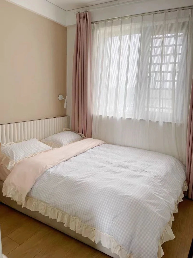 Korean Princess Style Bedding Set Soft Skin-friendly Lattice Lace Ruffles Quilt Cover Plaid Style Duvet Covers Set Pillowcases