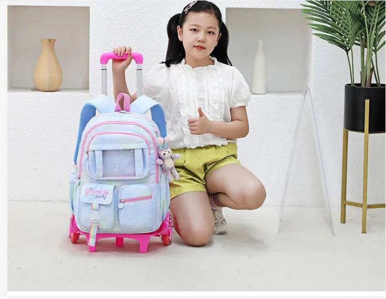 School Rolling backpack Bags school wheeled backpack for girls kids School trolley bag for girls school bag wheels for girls - AIAZ