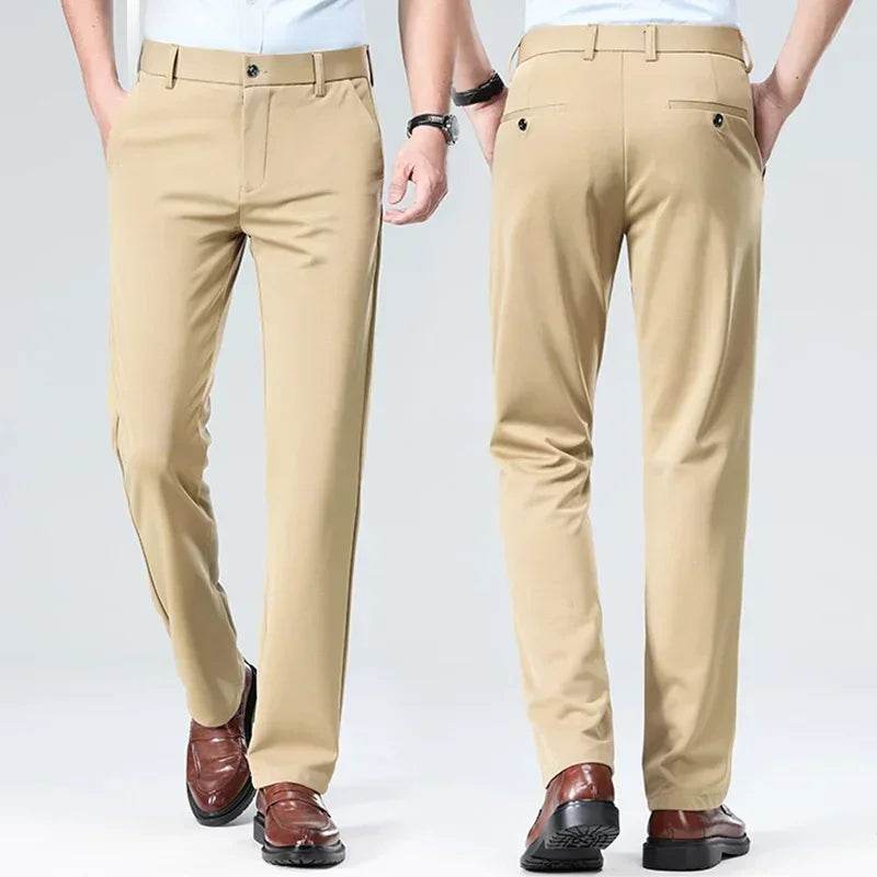 Men Suit Pants Light Thin Elastic Slim Fit Dress Pants Business Solid Casual Straight Leg Trouser Men Clothing Oversize 29-42 - AIAZ