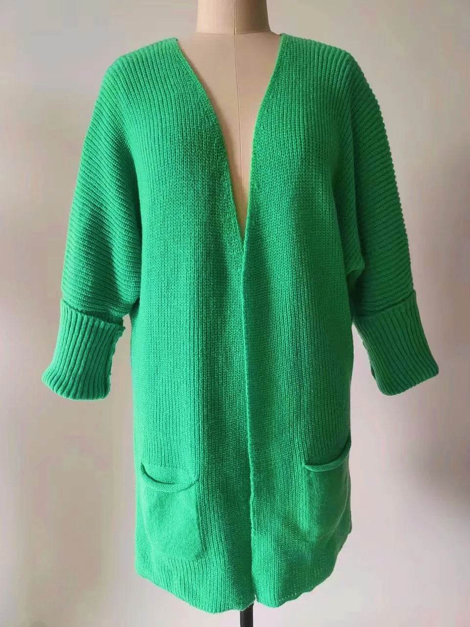 2025 New Knitted Long Cardigan for Women Autumn Casual Loose V-Neck Sweater Coats Ladies Elegant Solid Jumper Jacket with Pocket - AIAZ