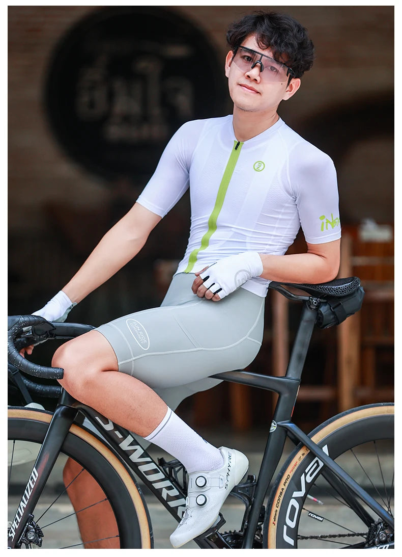 INBIKE 2025 Men's Cycling Bib Shorts High-Waisted Breathable Biking Bicycle Bibs Pants MTB Cycling Clothing Man with Pockets