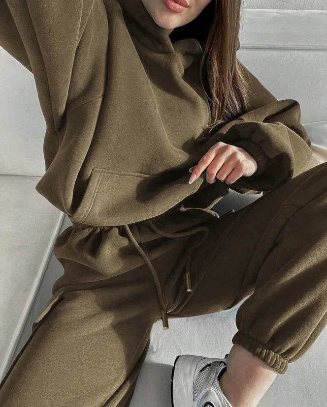 Hoodies Suit Winter Autumn Solid Casual Tracksuit Women Fleece 2 Pieces Set Sports Sweatshirts Pullover Jogger Sweatpants Outfit - AIAZ