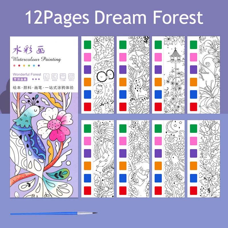 12Pages Coloring Books Portable Watercolor Painting Book Graffiti Picture Books Painting Drawing Toys For Children Gift - AIAZ
