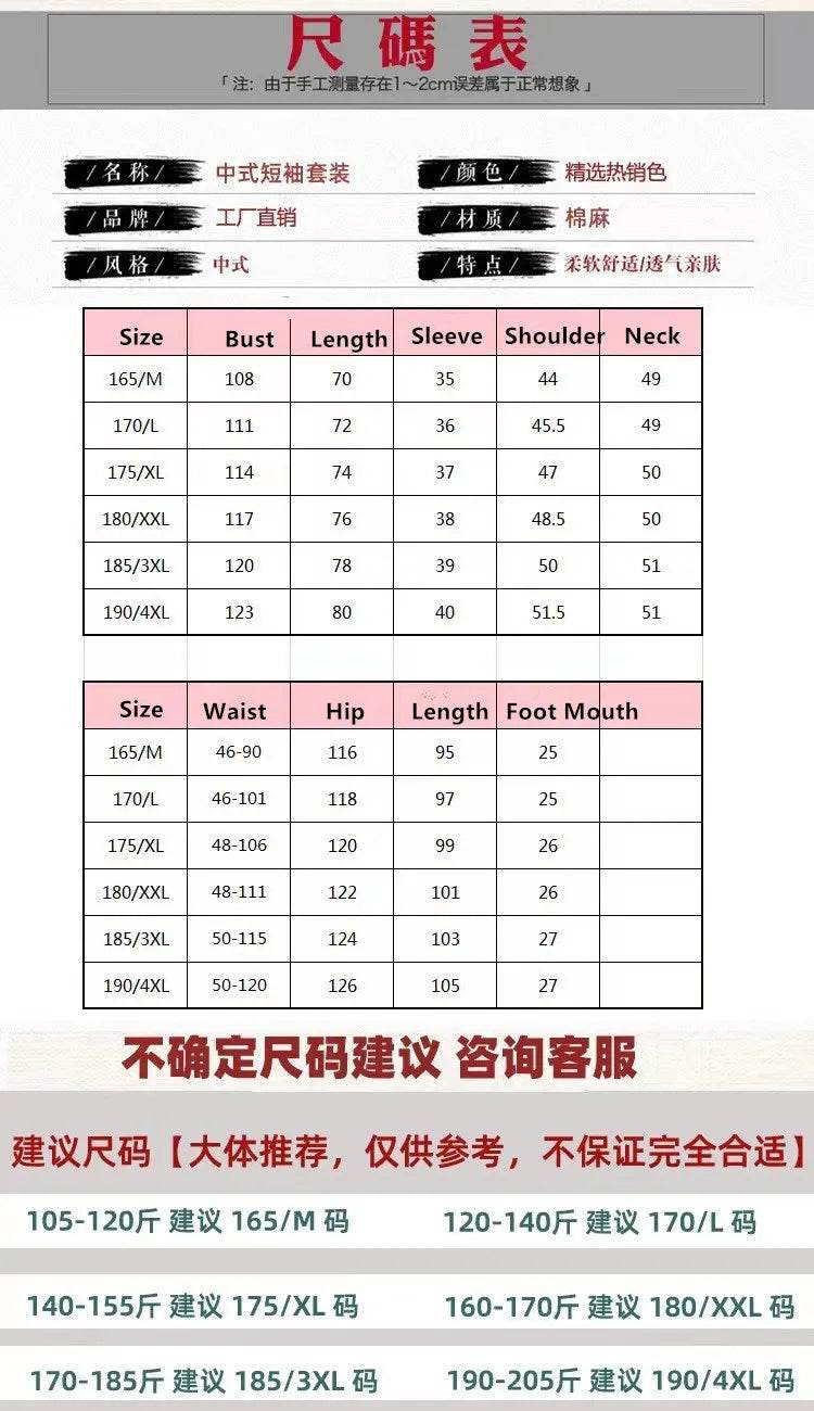 New Men's Cotton Linen Sets Chinese Style Solid Short Sleeve Pants Two Pieces Traditional Clothes Kung Fu Uniform Tang Suit Male - AIAZ