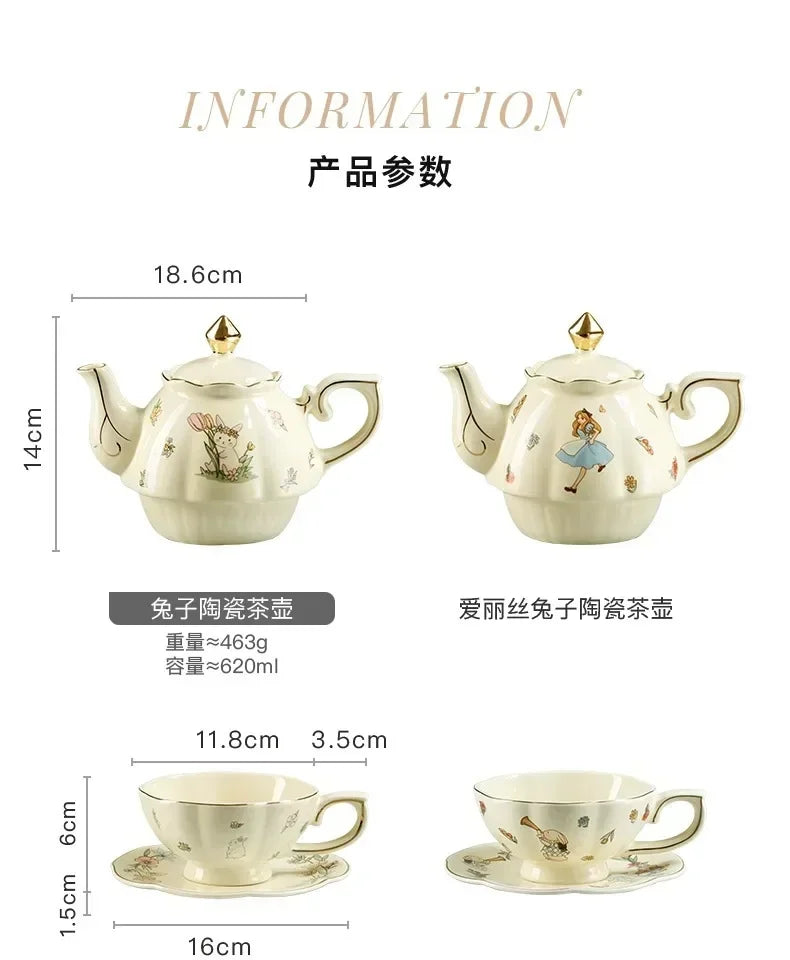 Luxury Ceramic Teapot Gift Box Cup and Pot Girl and Rabbit Ceramic Teapot Coffee Cup Dish Set Birthday Gift  for Tea Lovers