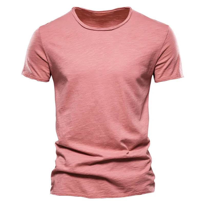 Men's T Shirt Pure Color Round Collar Short Sleeved Tops Tees High Quality Cotton Men T-Shirt Fashion Slim Man T Shirt For Men - AIAZ