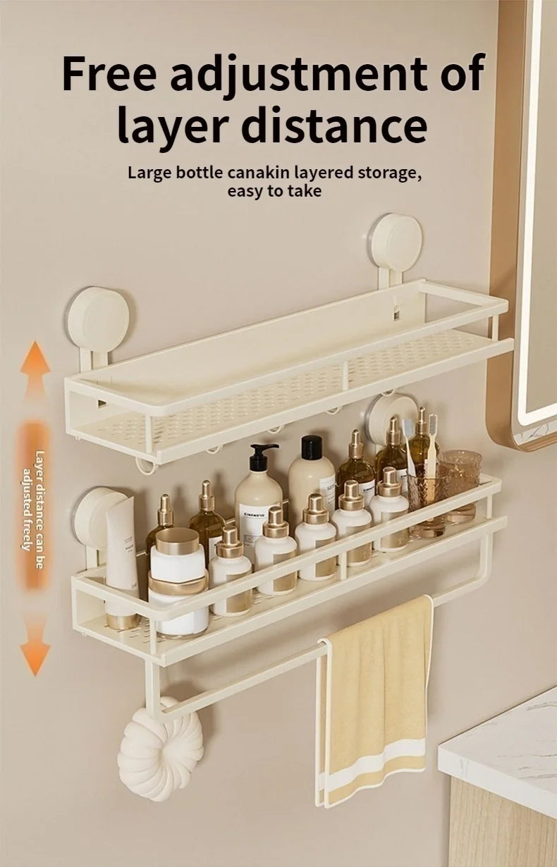 No Need To Drill Suction Cup Bathroom Storage Rack, Wall-mounted Oganizing Rack Cosmetic Storage Rack, Kitchen Storage Rack