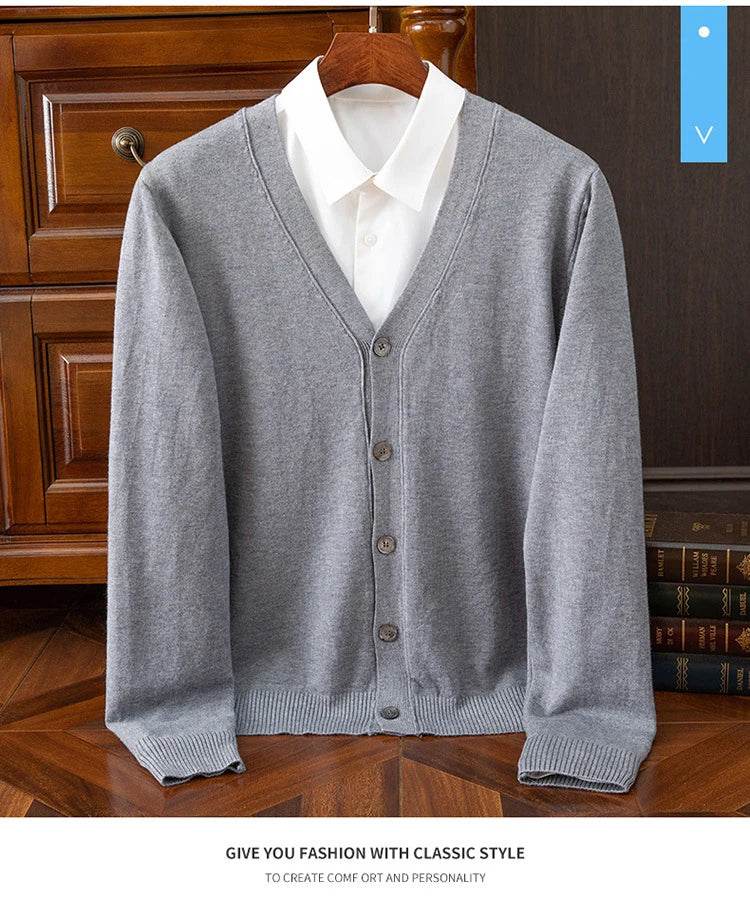 BROWON Brand Mens Sweater Cardigan Business Casual Classic V-neck Solid Color Cardigan Men Sweater Korean Fashion Mens Clothes - AIAZ
