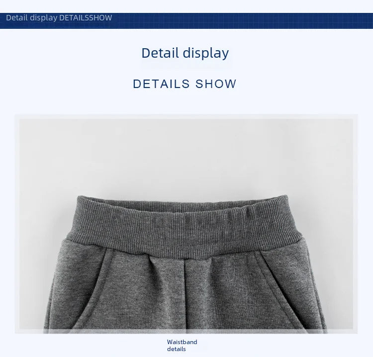 27kids Children Sports Long Pants Boys Flocking Casual Pants Pure Color Cotton Mixed Fabric Mid-waist Korean Style