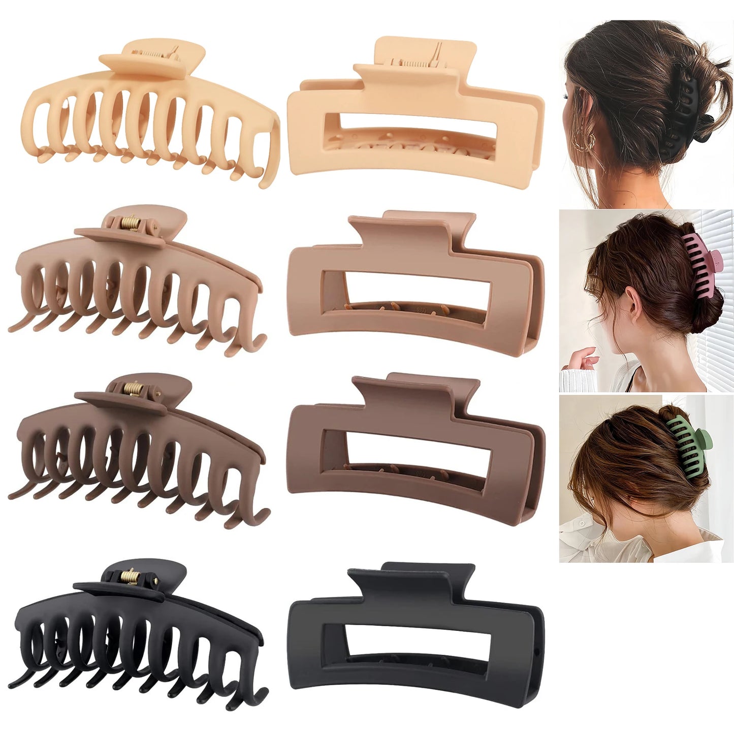 8Pcs Hair Clips for Women 4.3 Inch Large Hair Claw Clips for Women Thin Thick Curly Hair Big Matte Banana Clips Strong Hold jaw