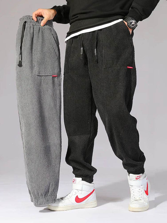 Baggy Corduroy Jogger Pants Men Tech Fleece Sweatpants Man Autumn Winter Casual Harem Pants Male Sport Thermal Trousers - AIAZ