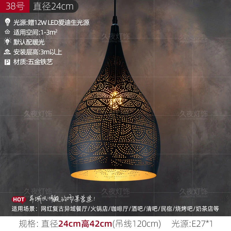 Southeast Asian Pendant Lights Antique Hollow Hanging Light Fixture Thai Arabian Restaurant Bedroom Moroccan Decorative Lamps