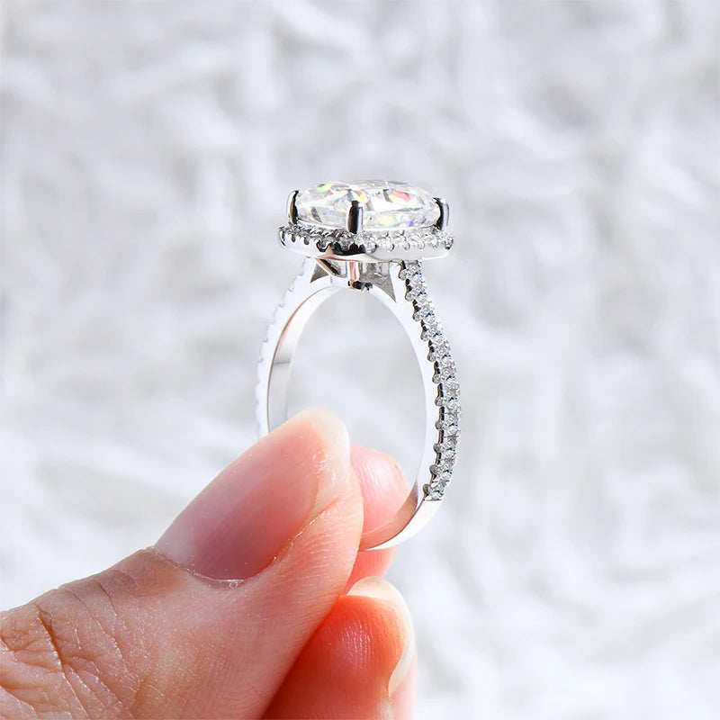 IOGOU Luxury 4ct Moissanite Halo Engagement Ring Certified Cushion Cut Diamond Wedding Rings 925 Sterling Sliver Wedding Jewelry