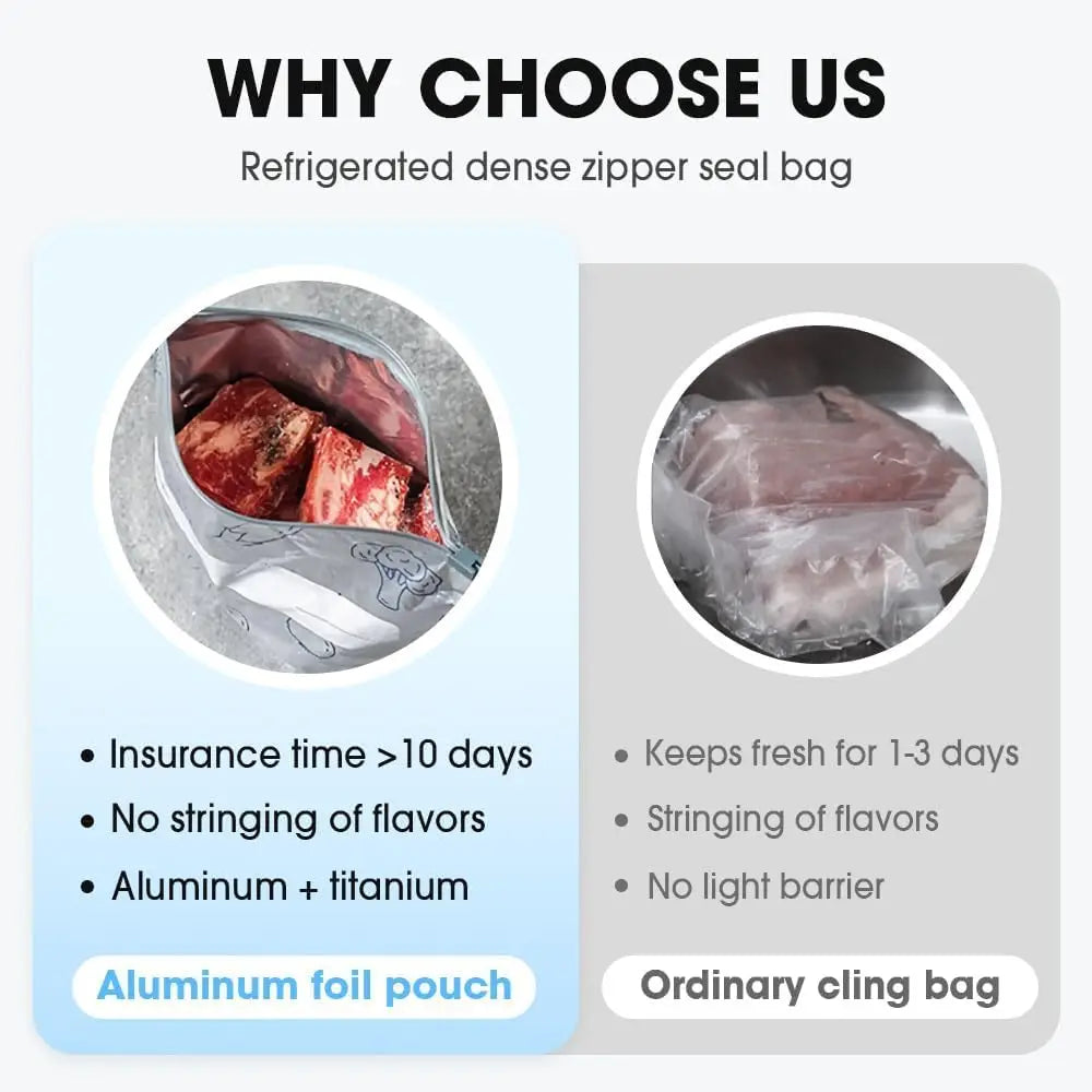 Food Cover Zipper Bag Reusable Freezing Plastic Wrap Bags Aluminum Foil Transparent Refrigerator Storage Fresh Bags Organizer