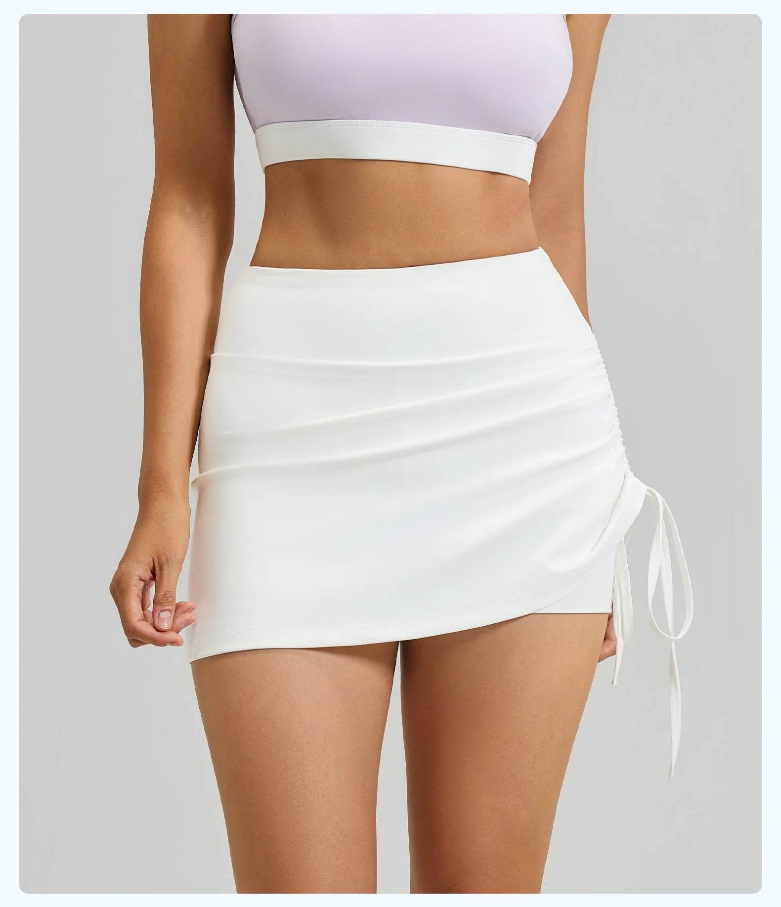 Shirring Sports Skirts with Safety Trousers for Women High Elastic Fashion Casual Fitness Skirts Fake Two Pieces Yoga Skirts - AIAZ