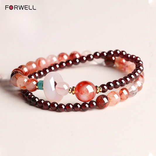 FORWELL Natural Stone Crystal Beads Semi Precious Women's Bracelet Amethyst Multi Layered Combination Bracelets Luxury Gift