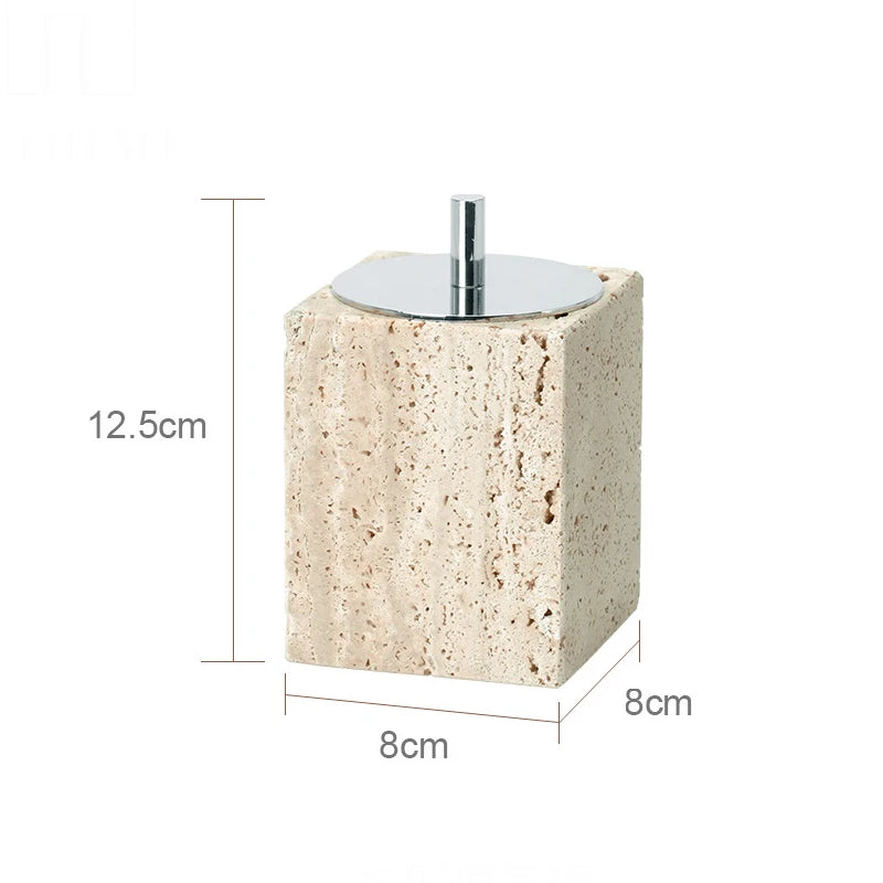 Beige Travertine Bathroom Accessories Set Natural Marble Soap Dispenser Soap Dish Reed Diffuser Vanity Tray Bathroom Set