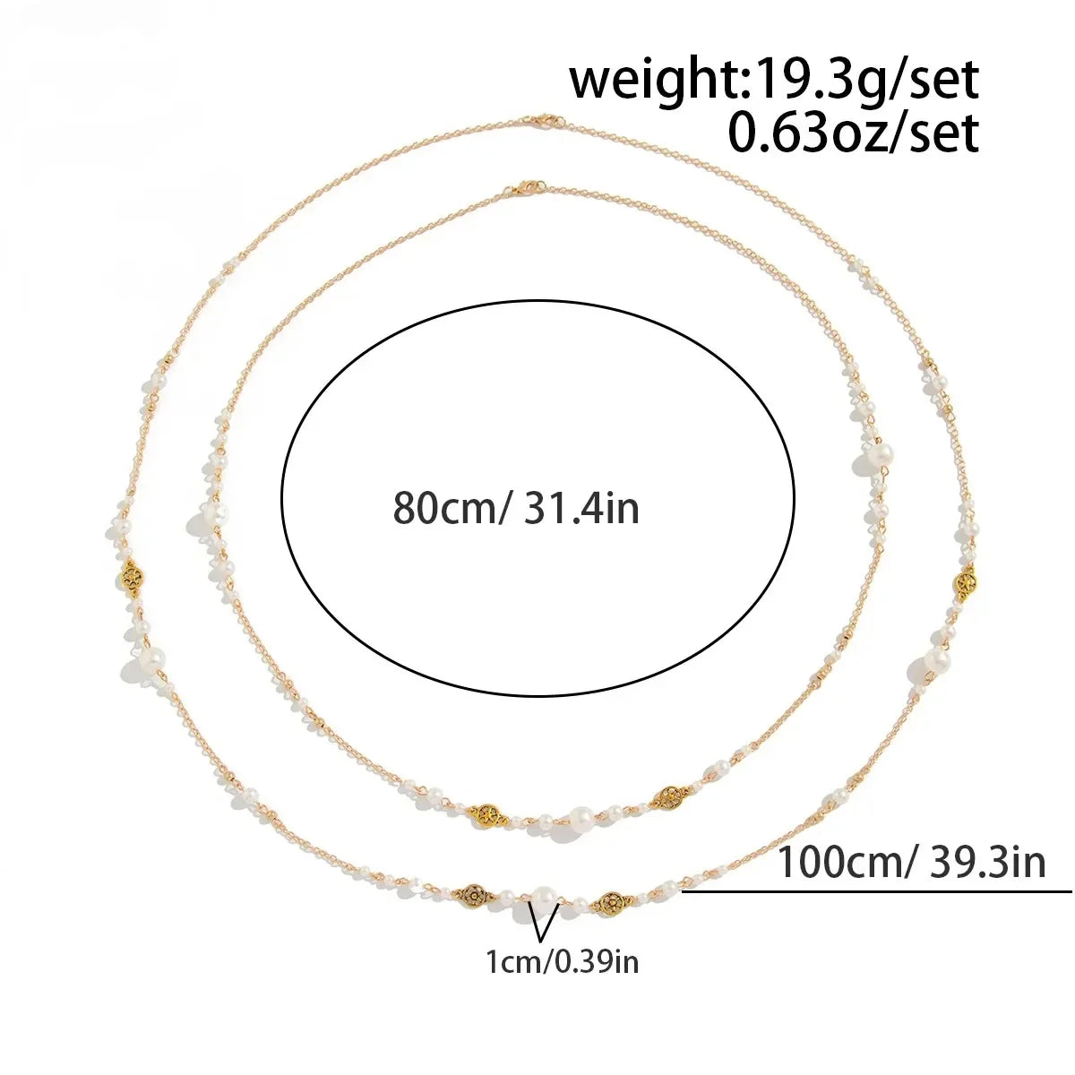 2Pcs/Set Hot Sale Temperament Imitation Pearl Long Chain Necklace for Women Fashion Statement Goth Sweather Link Neck Jewelry