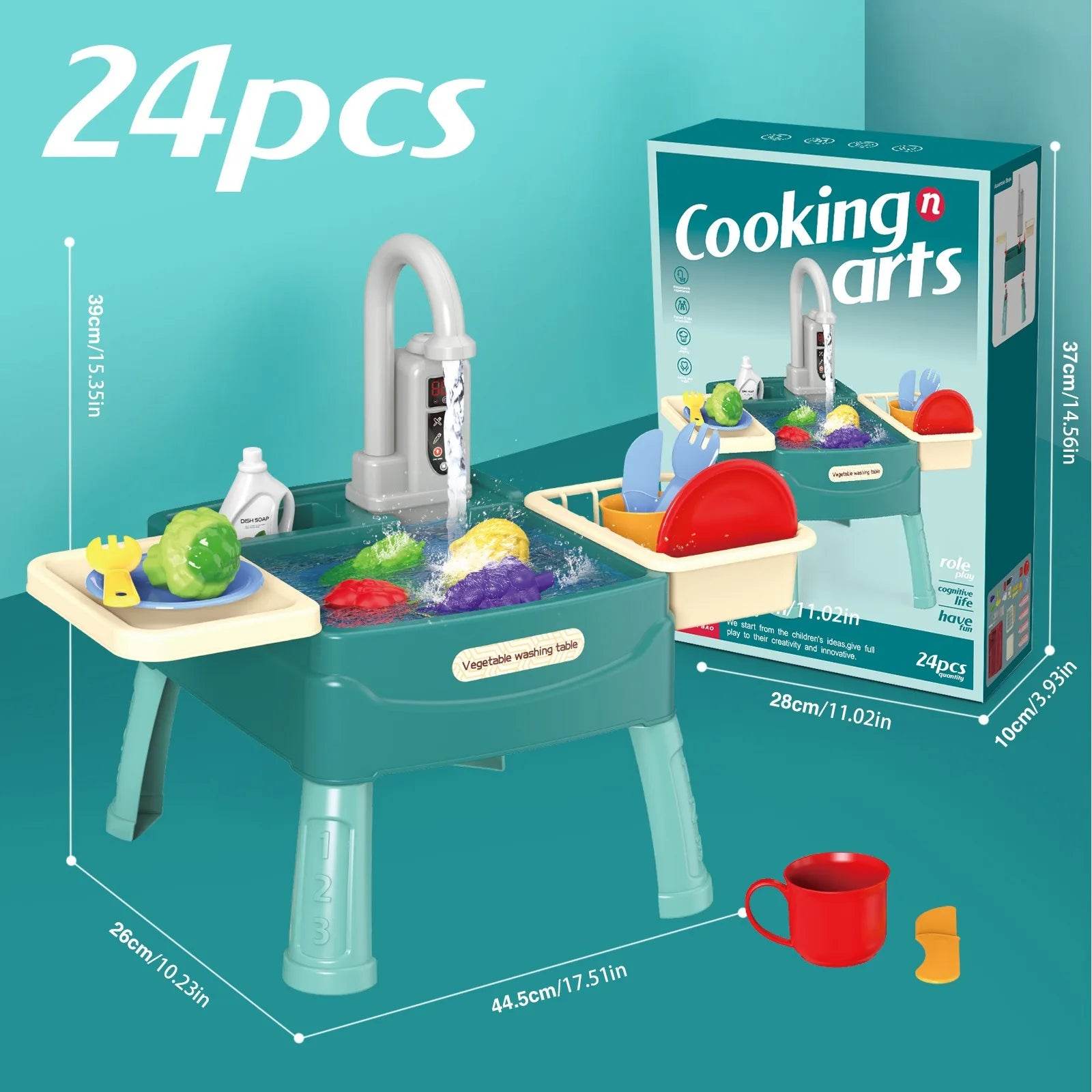 Children's Play At Home Toys Early Education Kitchen Simulation Electric Dishwashing Table Water Outlet Vegetable Washing Toys - AIAZ