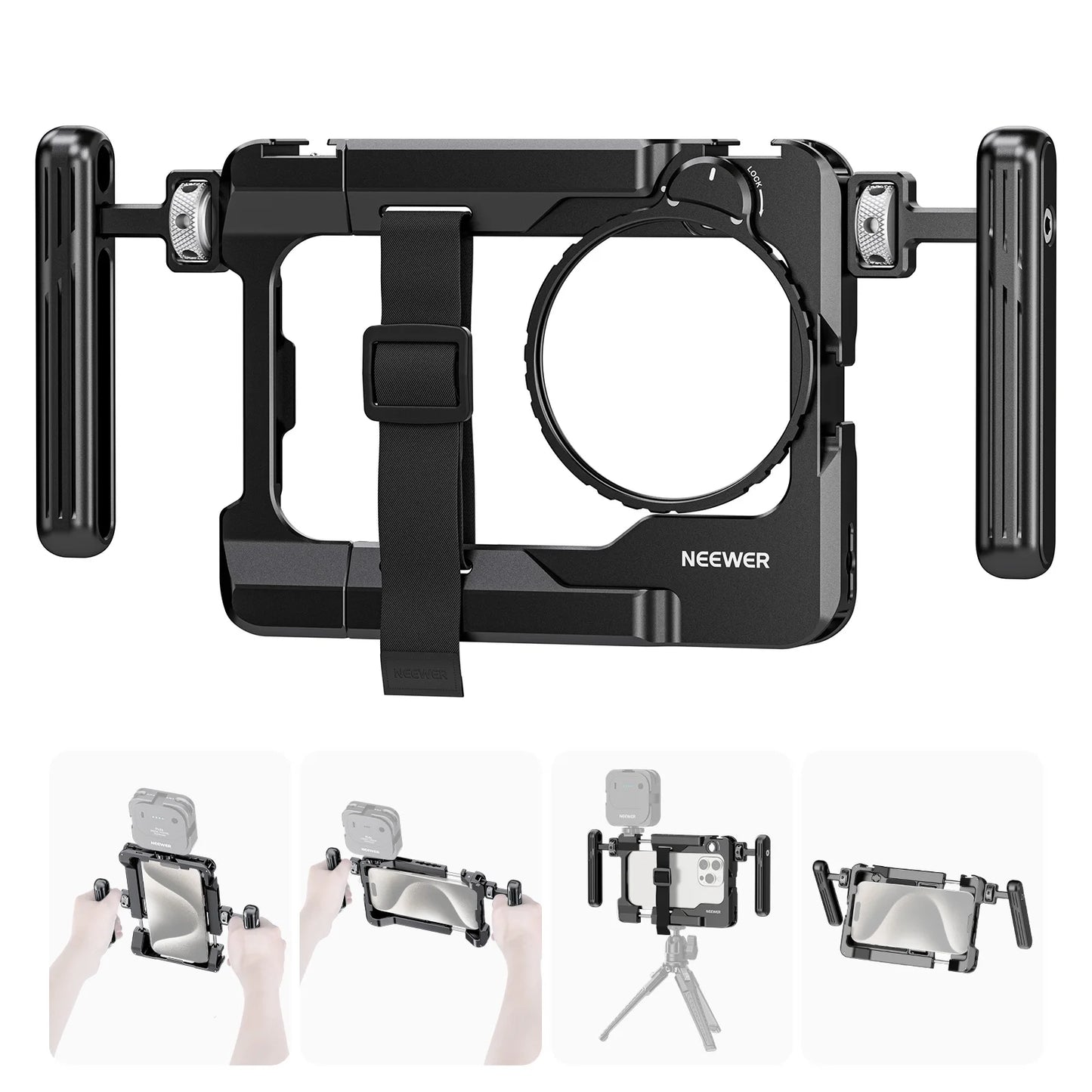 NEEWER Universal Smartphone Video Rig with Handles 67mm Filter Adapter Phone Cage for iPhone 14 13 15 Pro Max Samsung S23 Ultra