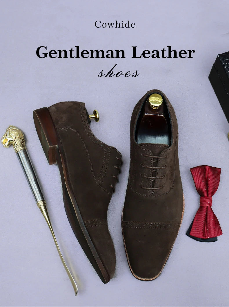 Business Casual Leather Shoes Men's Handmade Three-Joint Genuine Leather Men's Frosted British Suede Leather Lace-Up Men's Shoes