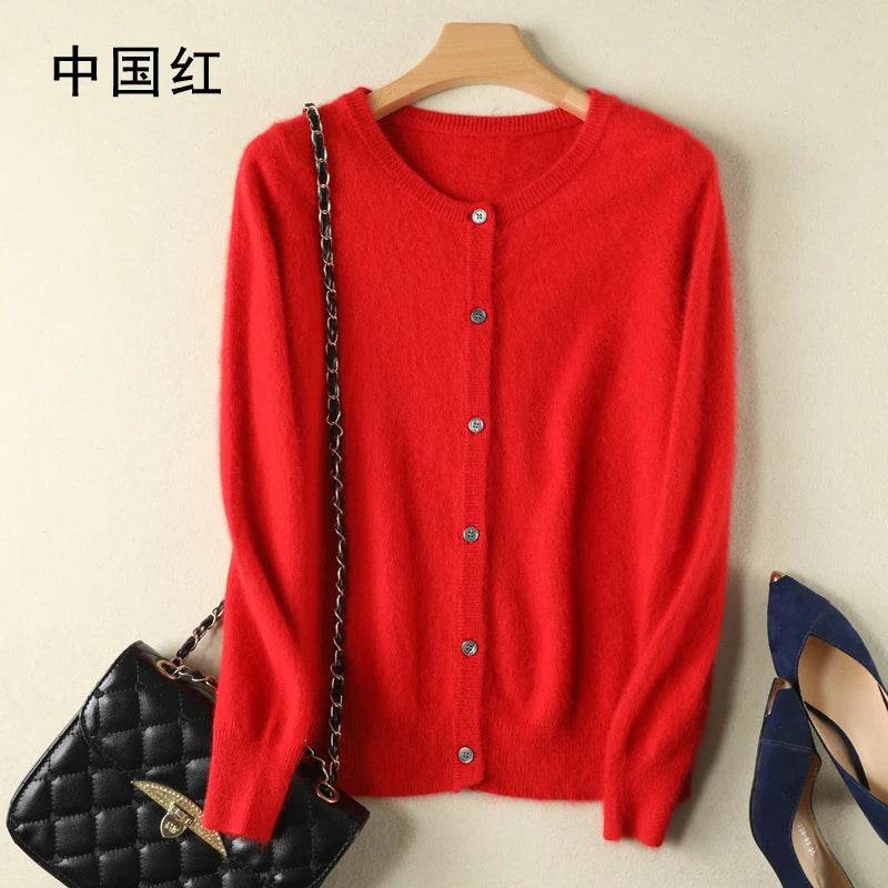 Women Cardigan Large Size Warm Pure Mink Cashmere Sweaters O-neck Loose Coat Female Sweater Ladies' Jacket Solid Knit Cardigans - AIAZ