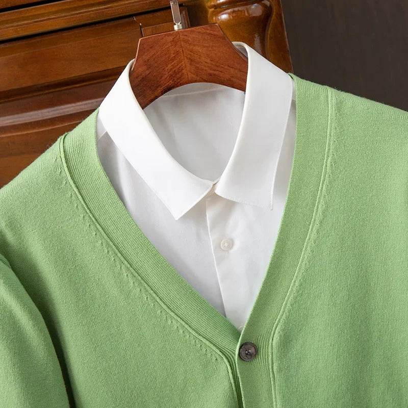 BROWON Brand Mens Sweater Cardigan Business Casual Classic V-neck Solid Color Cardigan Men Sweater Korean Fashion Mens Clothes - AIAZ