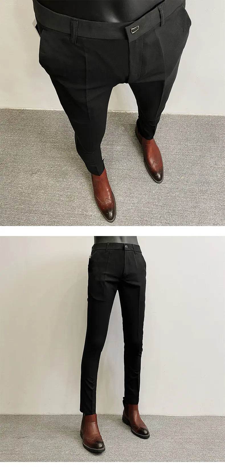 Men Suit Pants Formal Trousers Pantalone Hombre Stretch Slim Solid Color Casual Dress Full Length Pants Fashion New Men Clothing - AIAZ