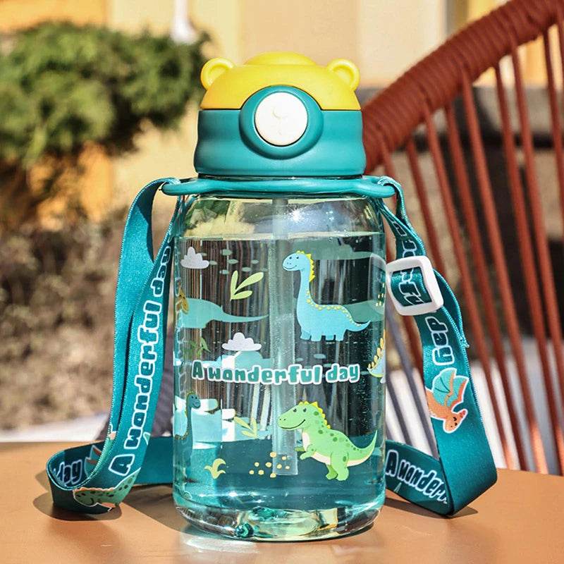 600ml Kids Water Sippy Cup Kids Water Bottle with Straw and Handle Portable Drinking Bottle Cup Children Outdoor Cups - AIAZ