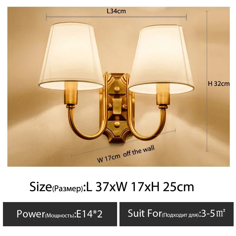 European Style Copper Led Color Wall Lamp Bedroom Bedside Living Room TV Background  Light Simple Hotel Villa Decor Lighting