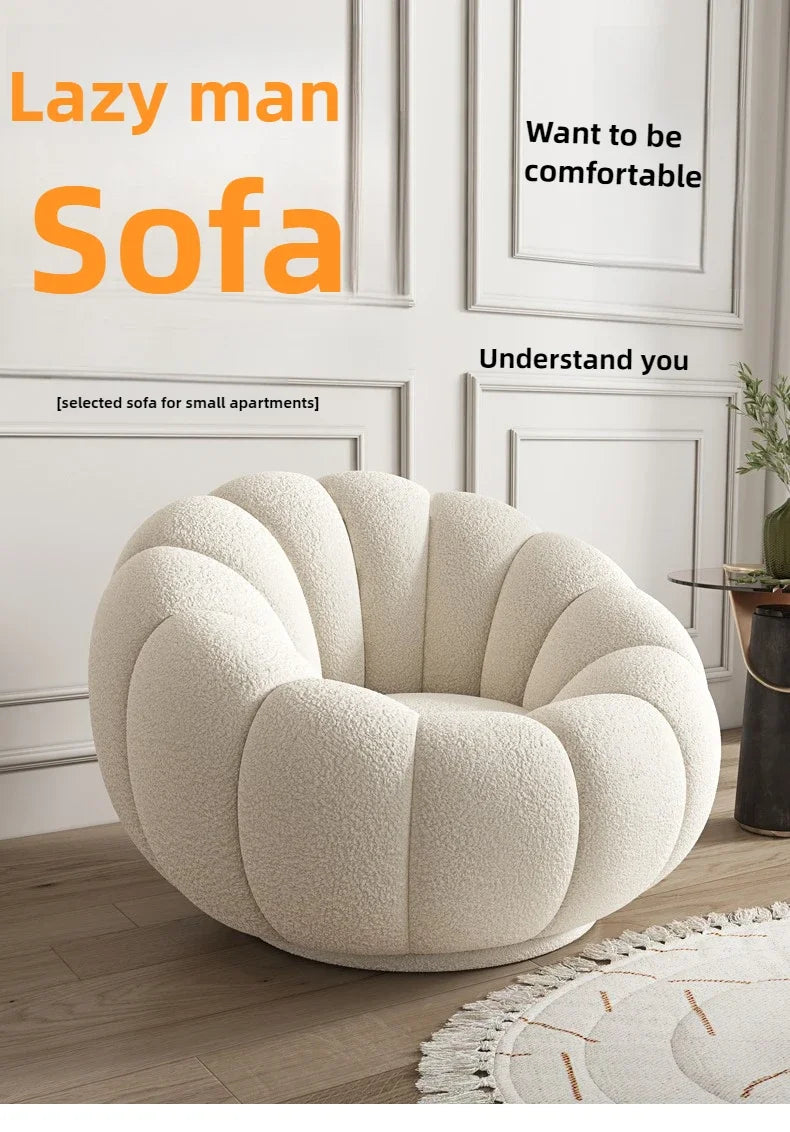 Lazy sofa that can be reclined or slept on, pumpkin sofa chair, small-sized lamb velvet fabric sofa, single sofa