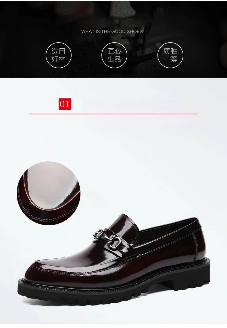 Men's Business Formal Leather Shoes Man Casual Leather Shoes Loafers Casual Business Wedding Shoes for Men Round Toe Slip-On - AIAZ