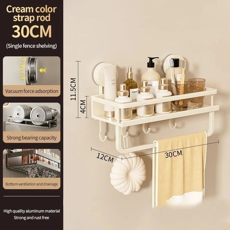 No Need To Drill Suction Cup Bathroom Storage Rack, Wall-mounted Oganizing Rack Cosmetic Storage Rack, Kitchen Storage Rack