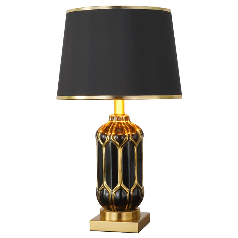 Chinese Black Ceramic Desk Lamp Nordic Modern Luxury Living Room Bedroom Bedside Study Table Lamp Atmosphere Sense Decoration