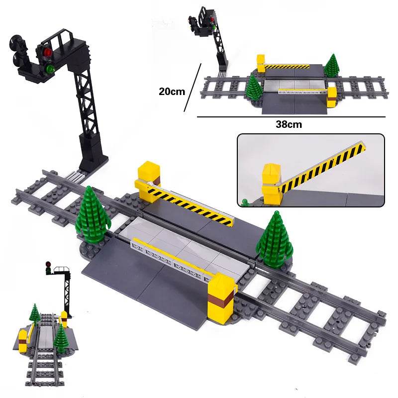 City Train Station Platform Traffic Light Cave Flyover Tracks Straight Curved Rails Building Block Bricks Technican Creative Toy - AIAZ