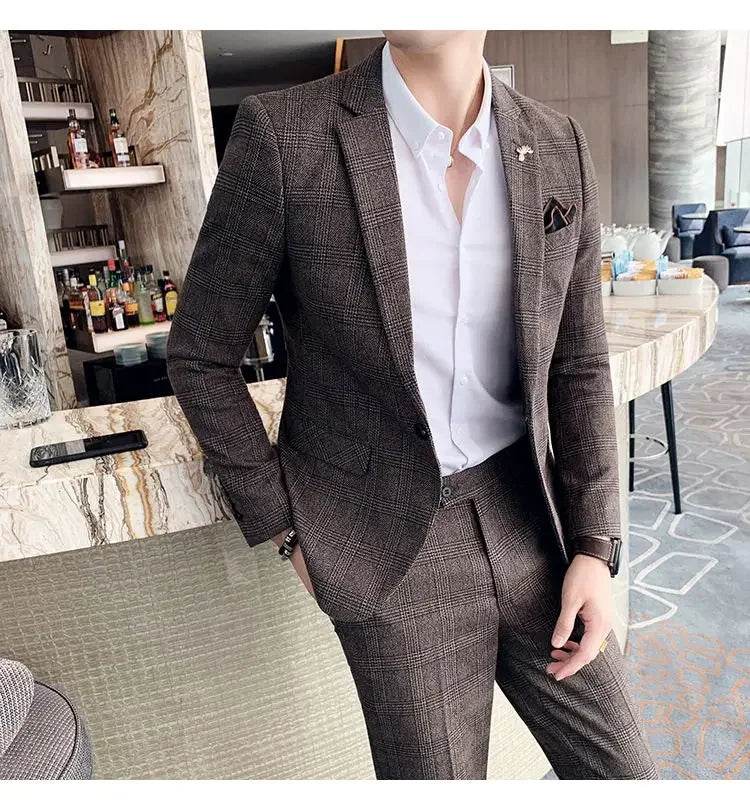 2025 Suit (Blazer+ Pants) Men's Fashion Hosts British Style Work Business Wedding Casual Art Style Elegant Gentleman Suit M-5XL - AIAZ