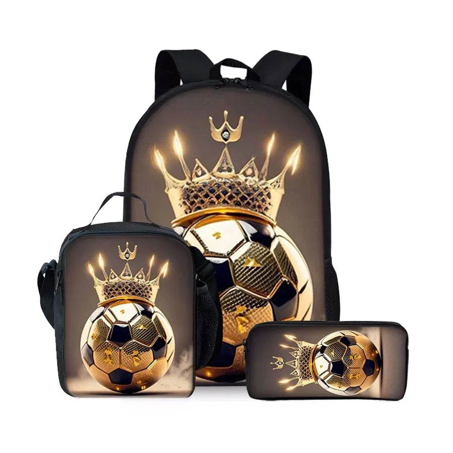 New Football Pattern Three Piece Set Backpacks for Boy and Girls Best Gifts 3D Cartoon School Backpack for Children - AIAZ