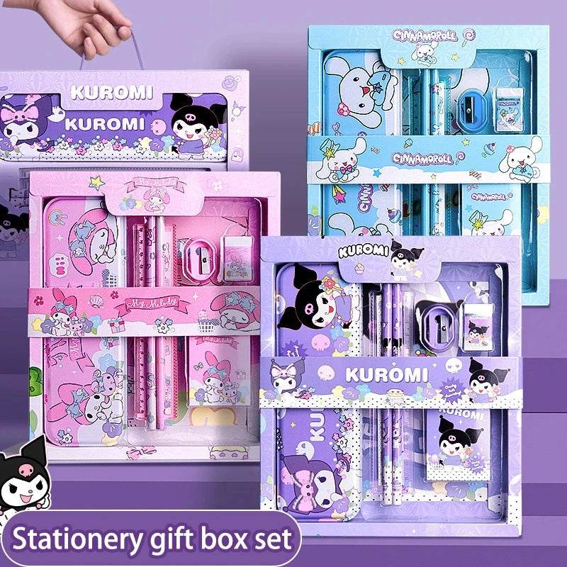 Sanrio Kuromi Melody Cinnamoroll Stationery Gift Box Girls Primary School 12-Piece School Supplies for Children Kawaii New Hot - AIAZ