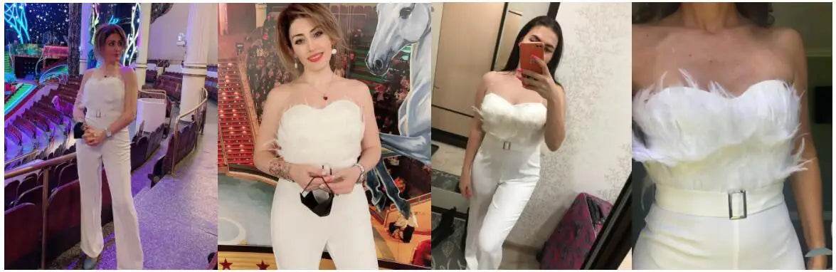 Jumpsuit Women Elegant Long Jumpsuit Strapless Slash Neck Feather Tube Top Sexy Fashion Party Night Evening Jumpsuit 2021 Summer - AIAZ