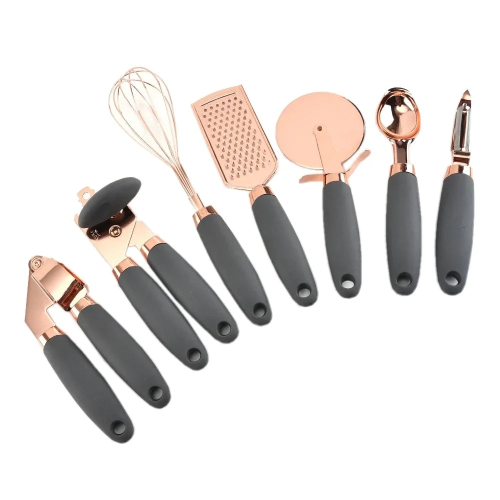 7PCS/Set Stainless Steel Garlic Press Pizza Cutter Kitchen Gadget Set Can Opener Potato Cooking Kitchenware