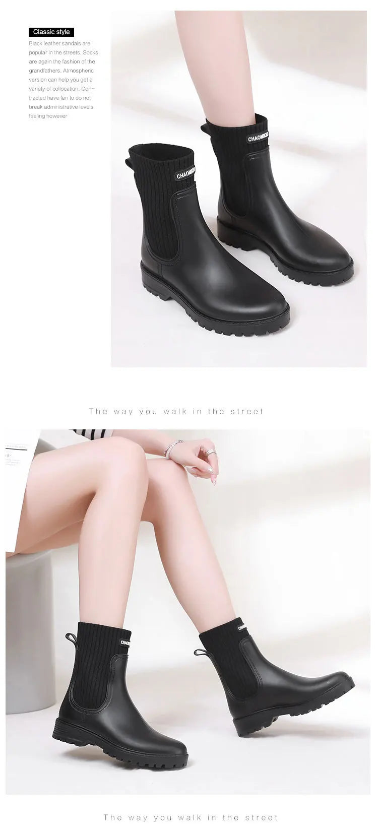 2024 Designer Rain Boots Women's Waterproof Shoes Rainy Ladies Fur Rubber Rainshoes Woman Galoshes Non-slip Pull-on Rain Boots